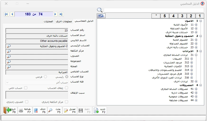 تصنيف الحسابات إلى التزامات وإيرادات ومصروفات في المحاسب الشامل